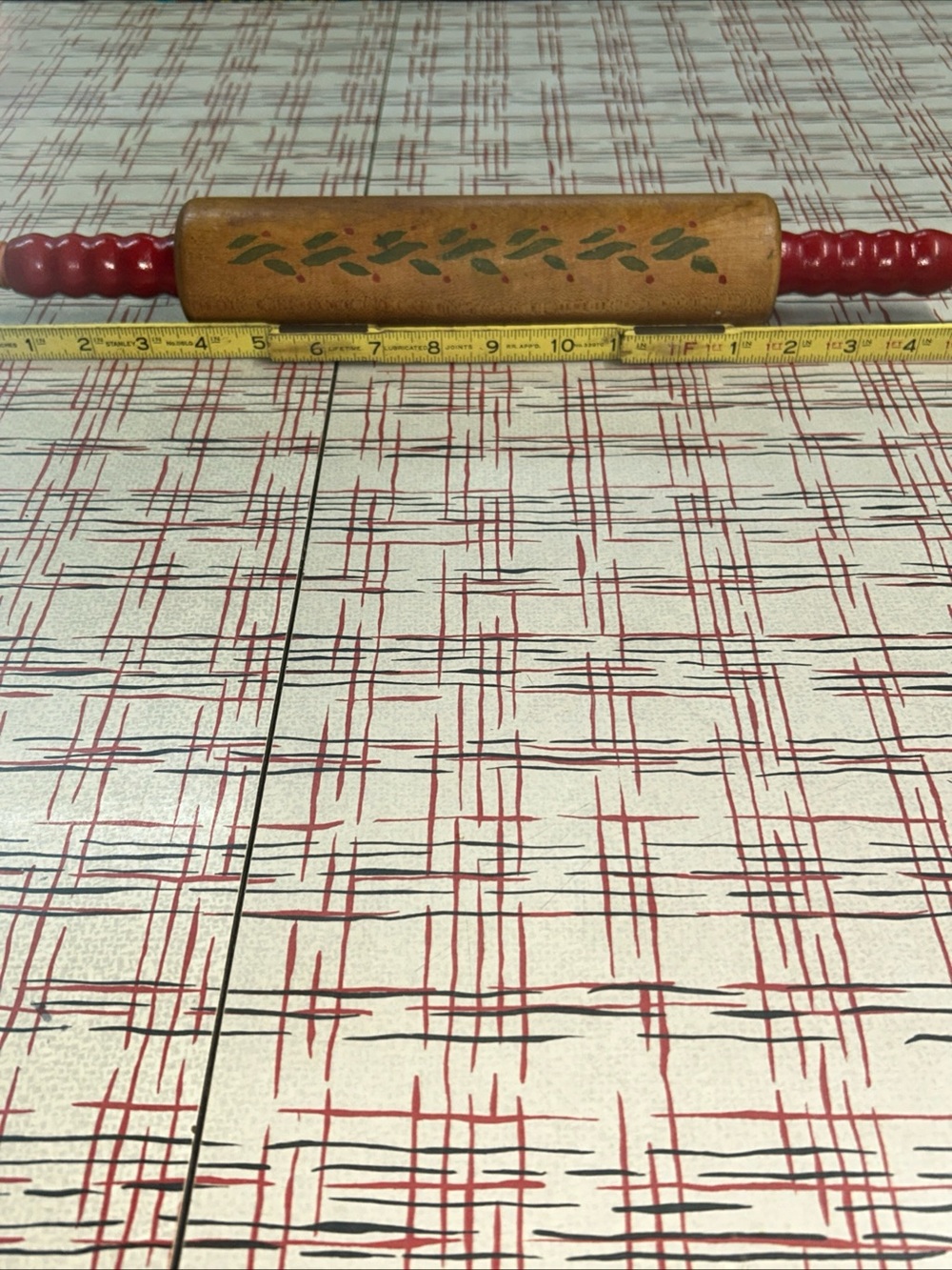 Vintage 17” Red Handle Wooden Rolling Pin